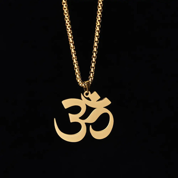 Buddha Stones Om Symbol Mantra Stainless Steel Focus Necklace Pendant - BWOOOH - Gold - Necklaces &amp; Pendants