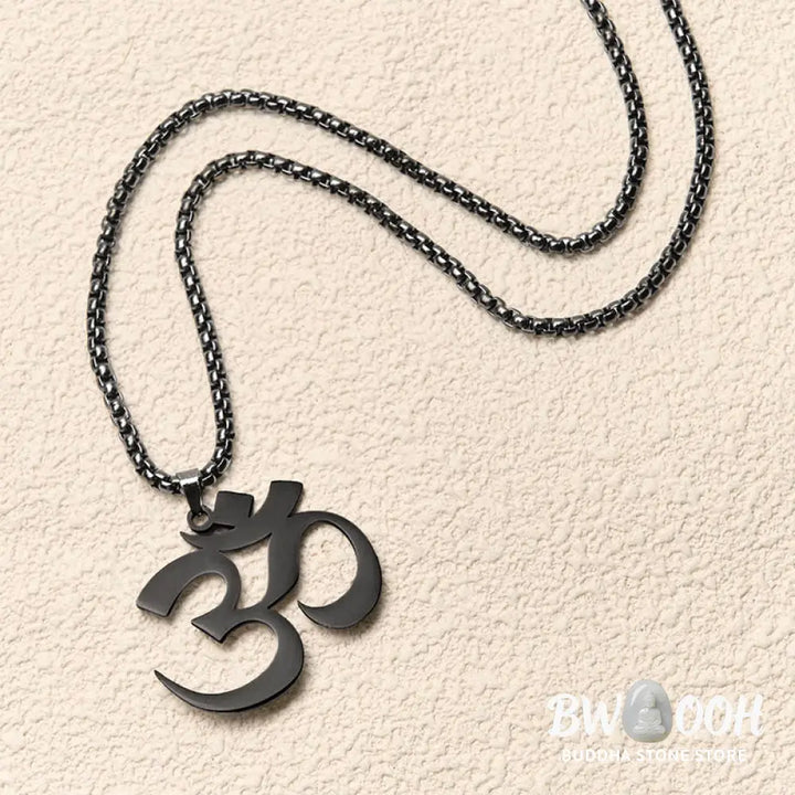 Buddha Stones Om Symbol Mantra Stainless Steel Focus Necklace Pendant - BWOOOH - Necklaces &amp; Pendants