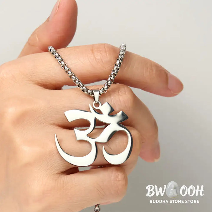 Buddha Stones Om Symbol Mantra Stainless Steel Focus Necklace Pendant - BWOOOH - Necklaces &amp; Pendants