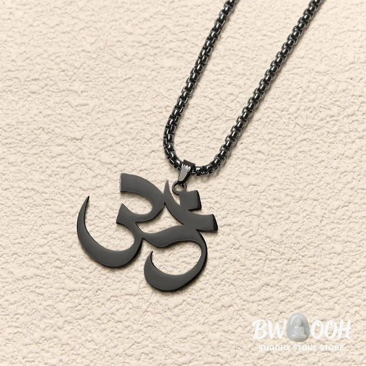 Buddha Stones Om Symbol Mantra Stainless Steel Focus Necklace Pendant - BWOOOH - Necklaces &amp; Pendants
