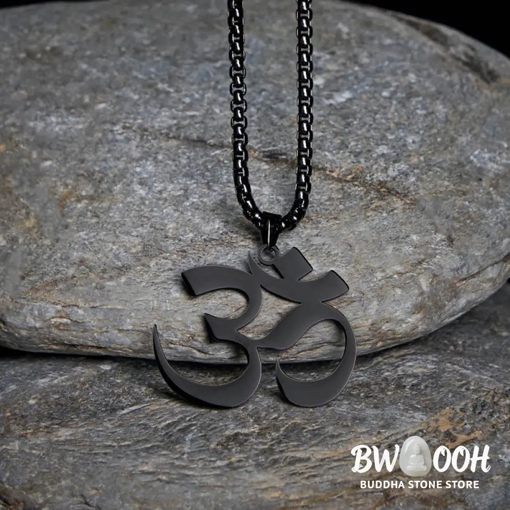 Buddha Stones Om Symbol Mantra Stainless Steel Focus Necklace Pendant - BWOOOH - Necklaces &amp; Pendants
