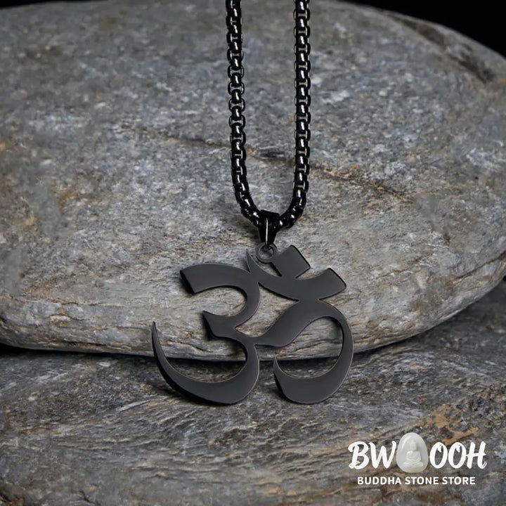 Buddha Stones Om Symbol Mantra Stainless Steel Focus Necklace Pendant - BWOOOH - Necklaces &amp; Pendants