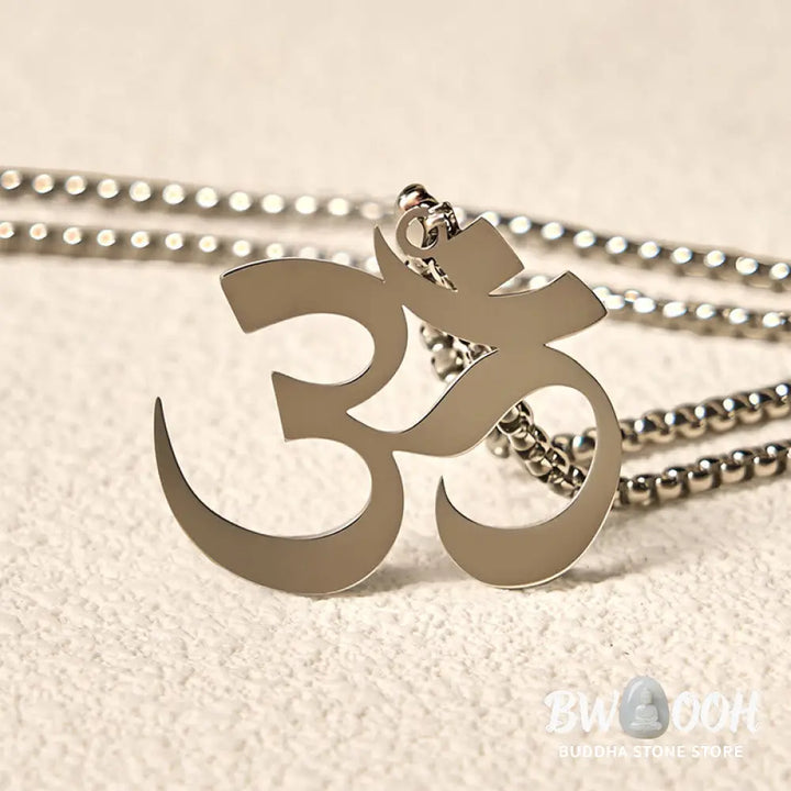 Buddha Stones Om Symbol Mantra Stainless Steel Focus Necklace Pendant - BWOOOH - Necklaces &amp; Pendants