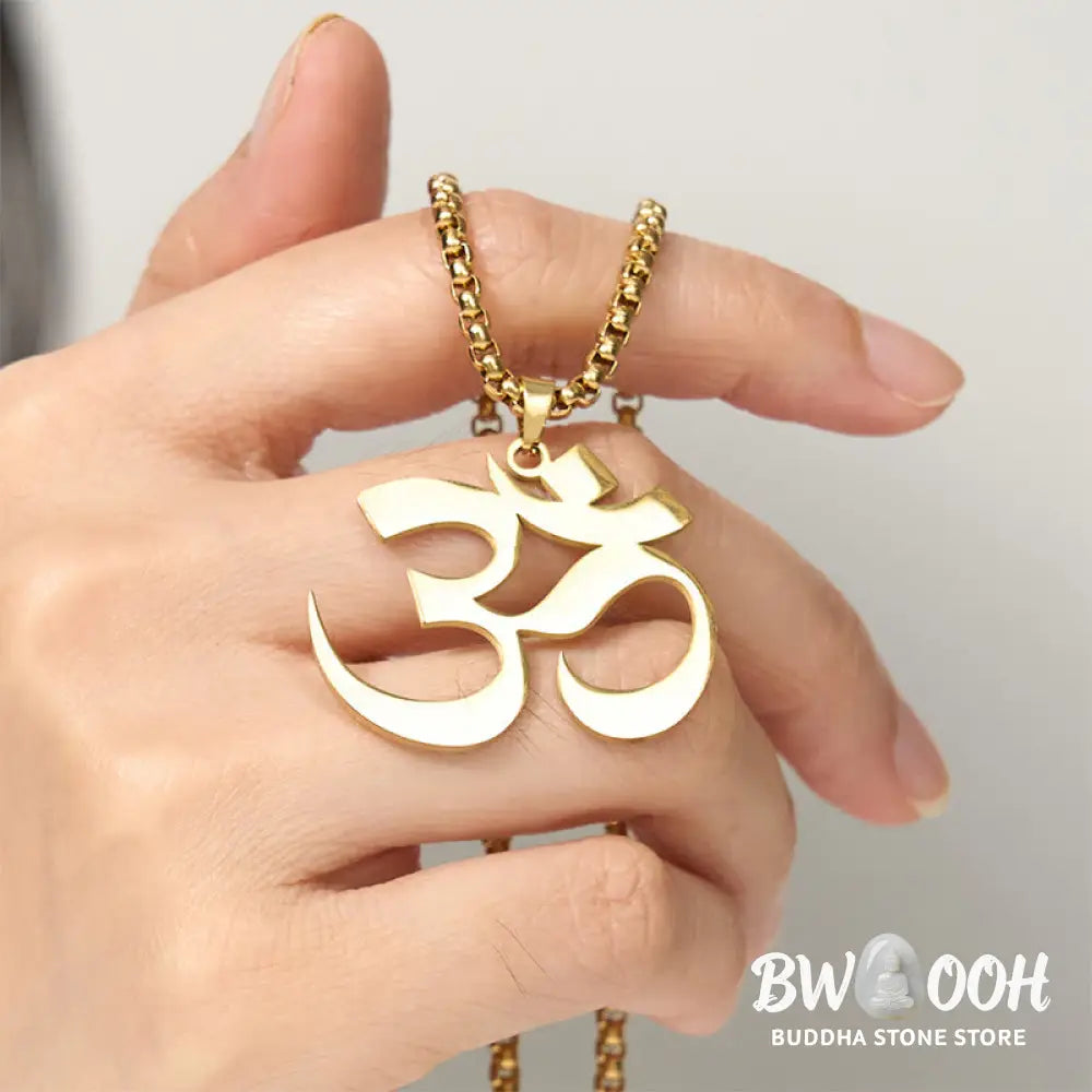 Buddha Stones Om Symbol Mantra Stainless Steel Focus Necklace Pendant - BWOOOH - Necklaces &amp; Pendants