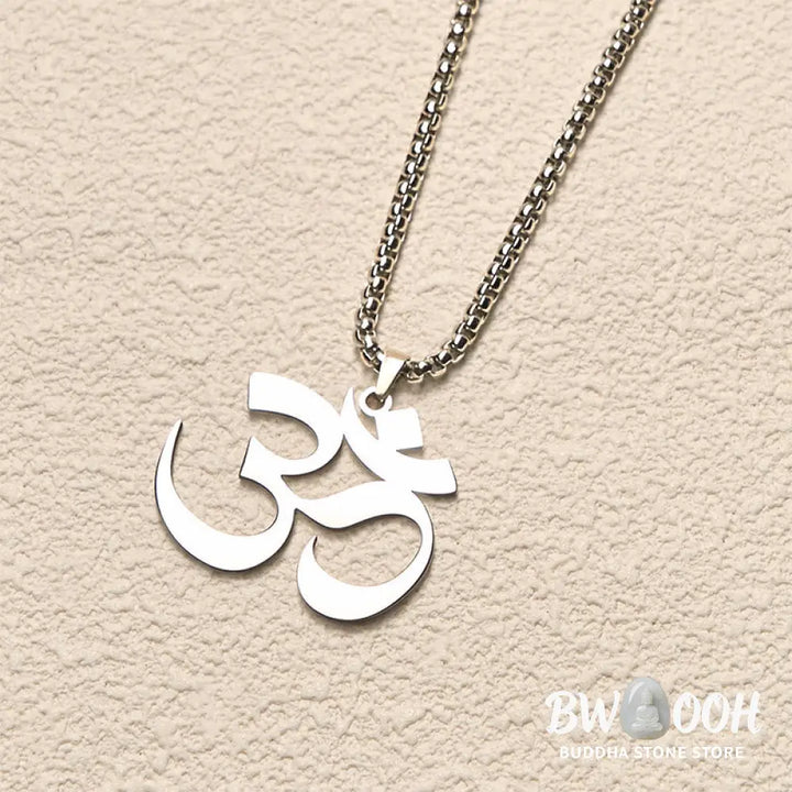 Buddha Stones Om Symbol Mantra Stainless Steel Focus Necklace Pendant - BWOOOH - Necklaces &amp; Pendants