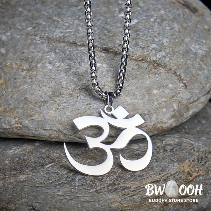 Buddha Stones Om Symbol Mantra Stainless Steel Focus Necklace Pendant - BWOOOH - Necklaces &amp; Pendants