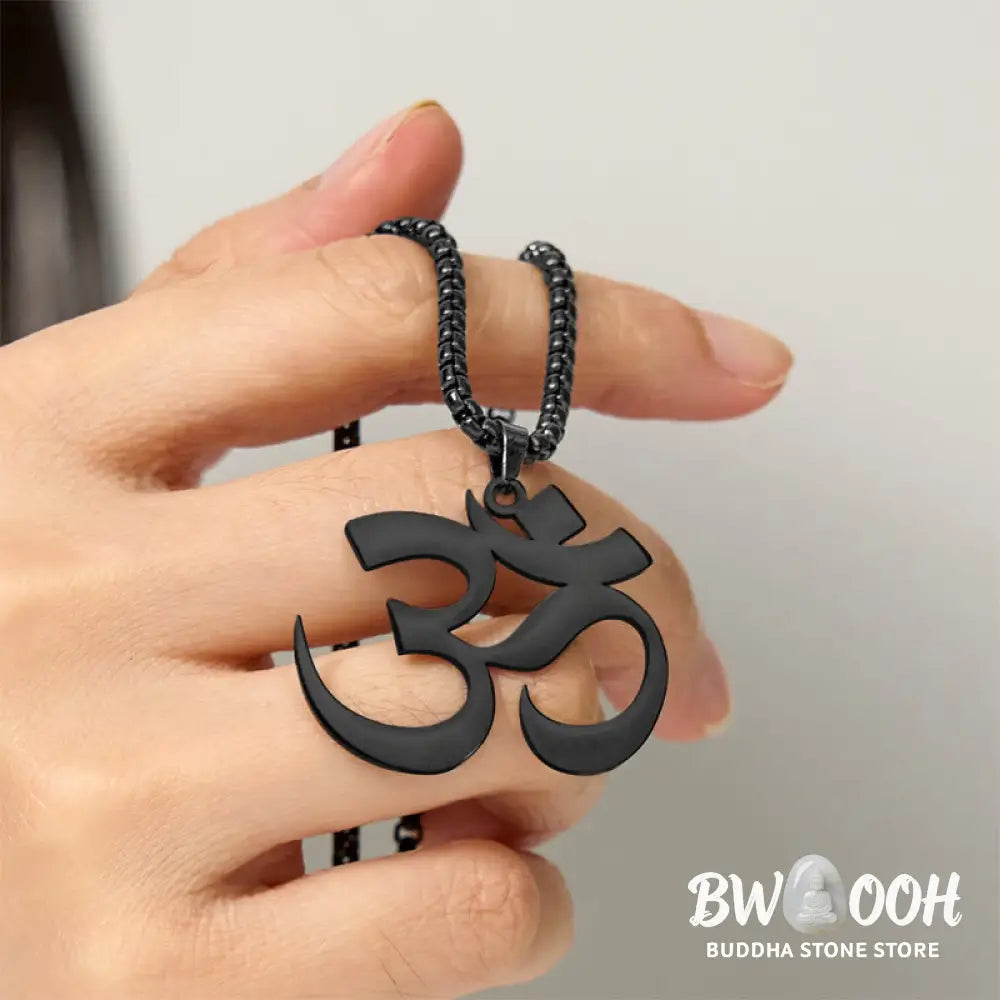 Buddha Stones Om Symbol Mantra Stainless Steel Focus Necklace Pendant - BWOOOH - Necklaces &amp; Pendants