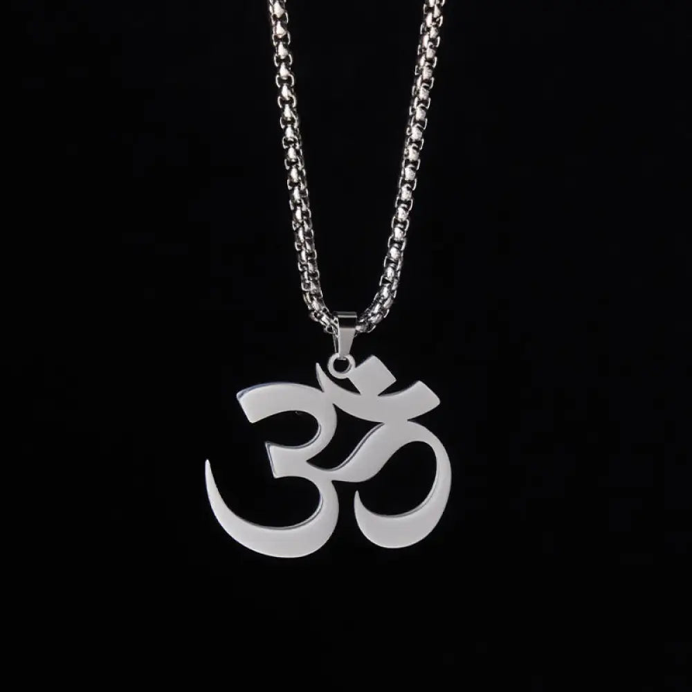 Buddha Stones Om Symbol Mantra Stainless Steel Focus Necklace Pendant - BWOOOH - Silver - Necklaces &amp; Pendants