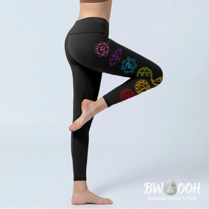 BWOOOH printed yoga leggings - OM Symbol Sanskrit Characters Print Gym 