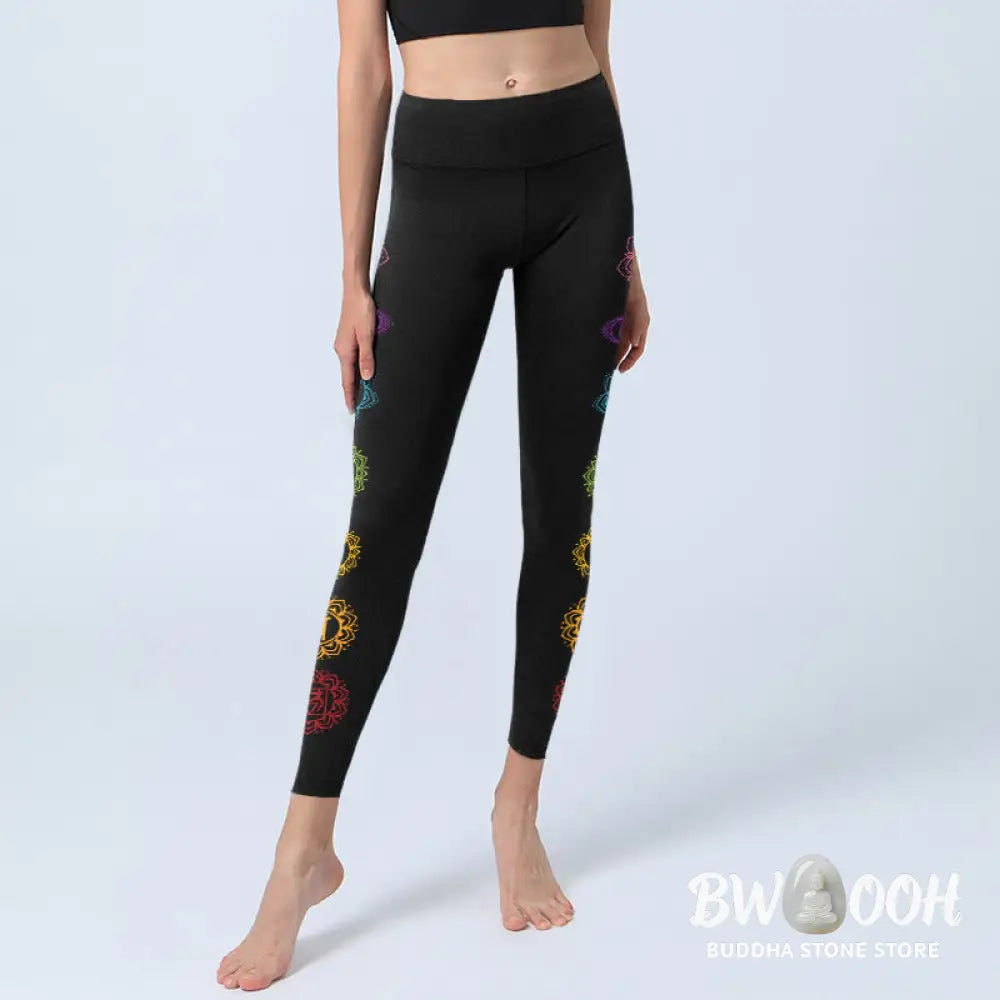 BWOOOH printed yoga leggings - OM Symbol Sanskrit Characters Print Gym 