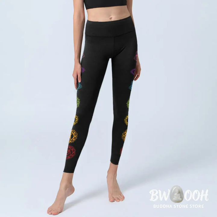 BWOOOH printed yoga leggings - OM Symbol Sanskrit Characters Print Gym 