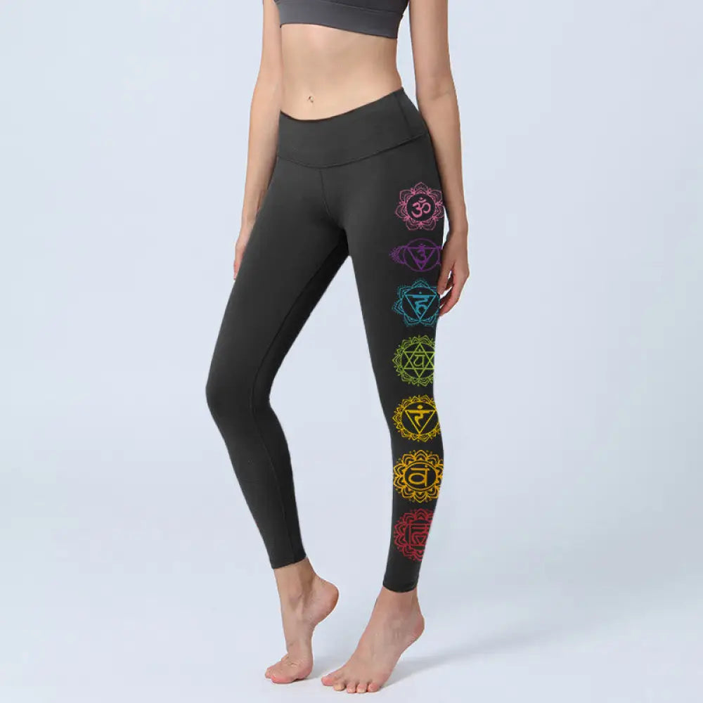 BWOOOH printed yoga leggings - OM Symbol Sanskrit Characters Print Gym 