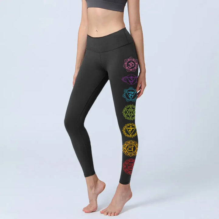 BWOOOH printed yoga leggings - OM Symbol Sanskrit Characters Print Gym 
