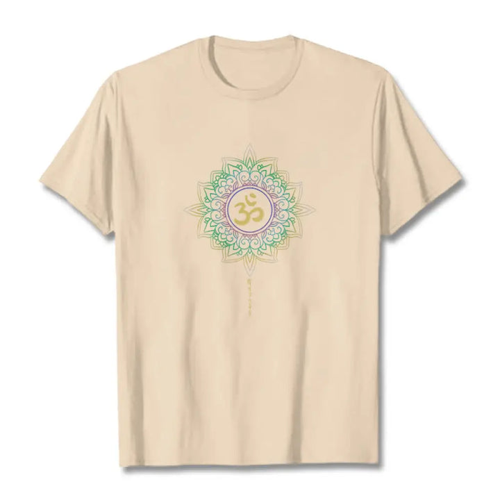 Buddha Stones OM Yellow Green Gradient Lotus Cotton Tee T-shirt - Bisque / S - T-Shirts