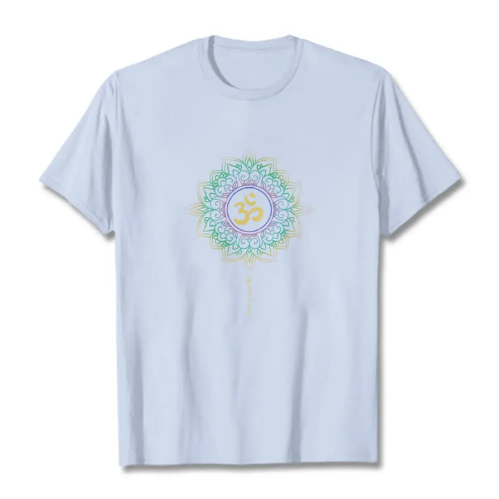 Buddha Stones OM Yellow Green Gradient Lotus Cotton Tee T-shirt - LightCyan / S - T-Shirts