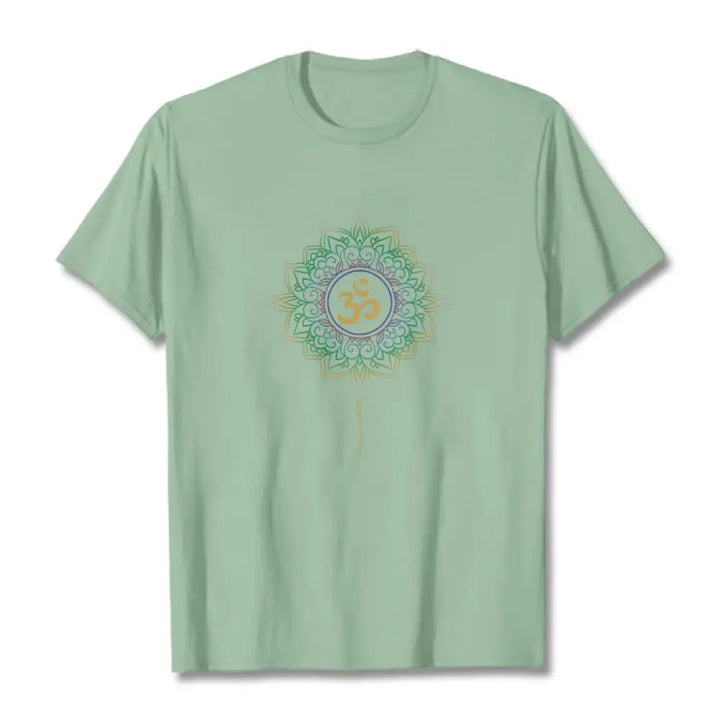 Buddha Stones OM Yellow Green Gradient Lotus Cotton Tee T-shirt - PaleGreen / S - T-Shirts