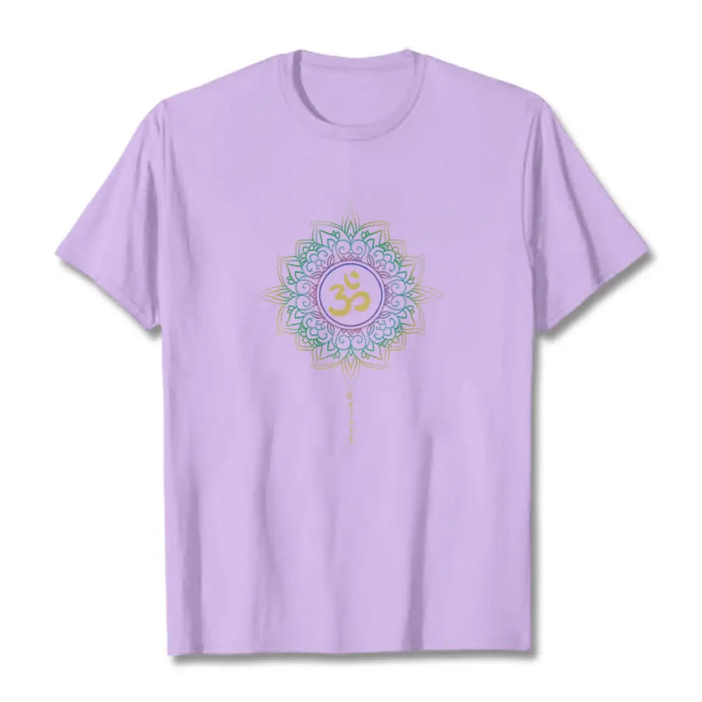 Buddha Stones OM Yellow Green Gradient Lotus Cotton Tee T-shirt - Plum / S - T-Shirts