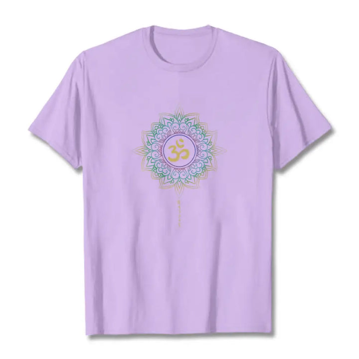 Buddha Stones OM Yellow Green Gradient Lotus Cotton Tee T-shirt - Plum / S - T-Shirts