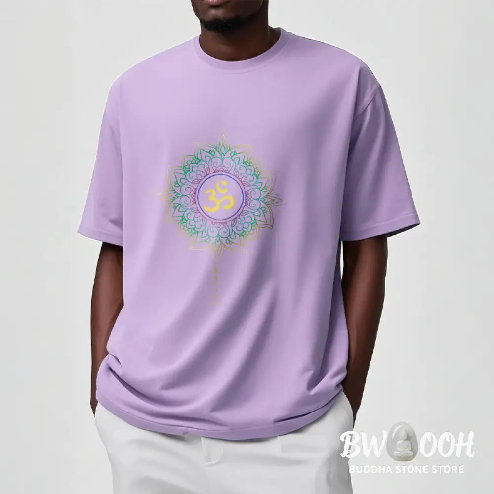 Buddha Stones OM Yellow Green Gradient Lotus Cotton Tee T-shirt - T-Shirts