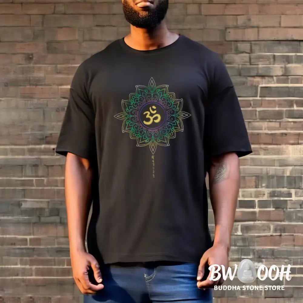Buddha Stones OM Yellow Green Gradient Lotus Cotton Tee T-shirt - T-Shirts