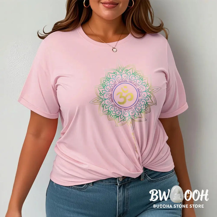 Buddha Stones OM Yellow Green Gradient Lotus Cotton Tee T-shirt - T-Shirts