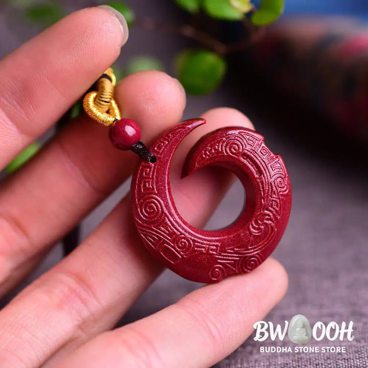 Buddha Stones One’s Luck Improves Design Patern Natural Cinnabar Blessing Necklace Pendant - BWOOOH - Necklaces &amp;