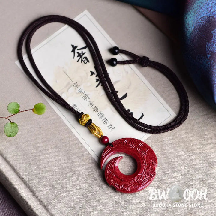 Buddha Stones One’s Luck Improves Design Patern Natural Cinnabar Blessing Necklace Pendant - BWOOOH - Necklaces &amp;