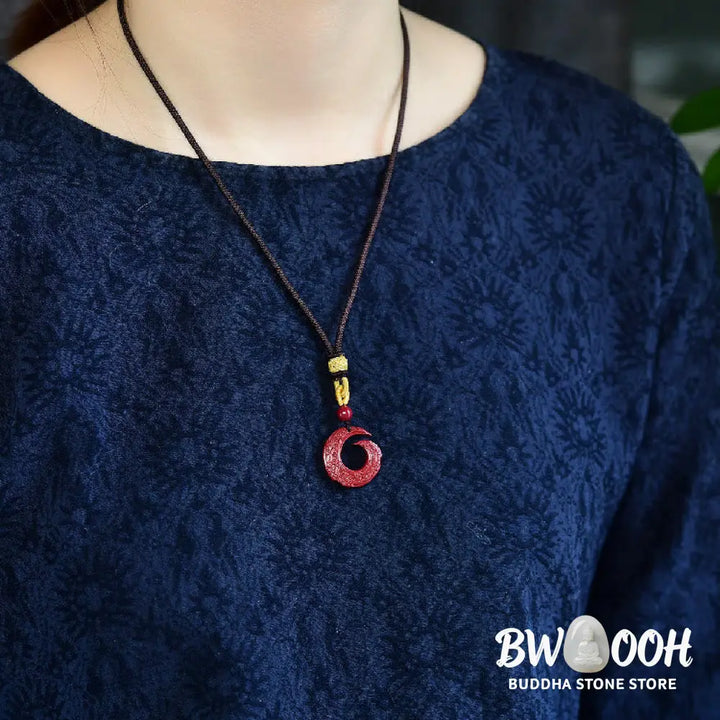 Buddha Stones One’s Luck Improves Design Patern Natural Cinnabar Blessing Necklace Pendant - BWOOOH - Necklaces &amp;