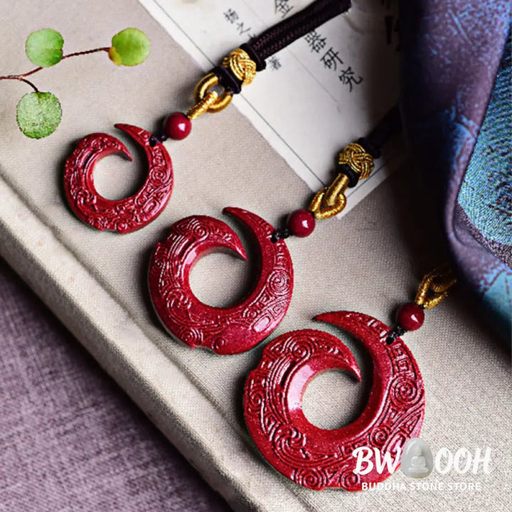 Buddha Stones One’s Luck Improves Design Patern Natural Cinnabar Blessing Necklace Pendant - BWOOOH - Necklaces &amp;