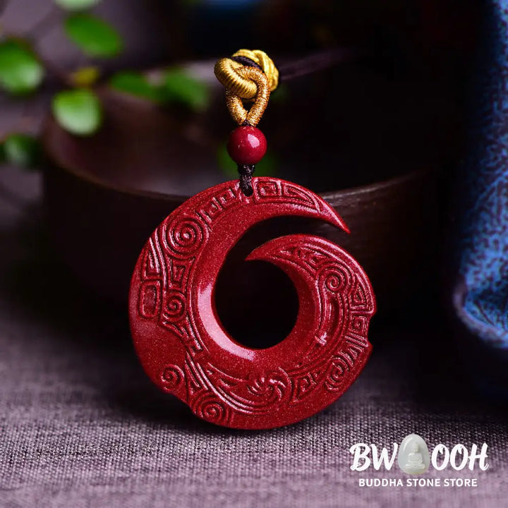 Buddha Stones One’s Luck Improves Design Patern Natural Cinnabar Blessing Necklace Pendant - BWOOOH - Necklaces &amp;