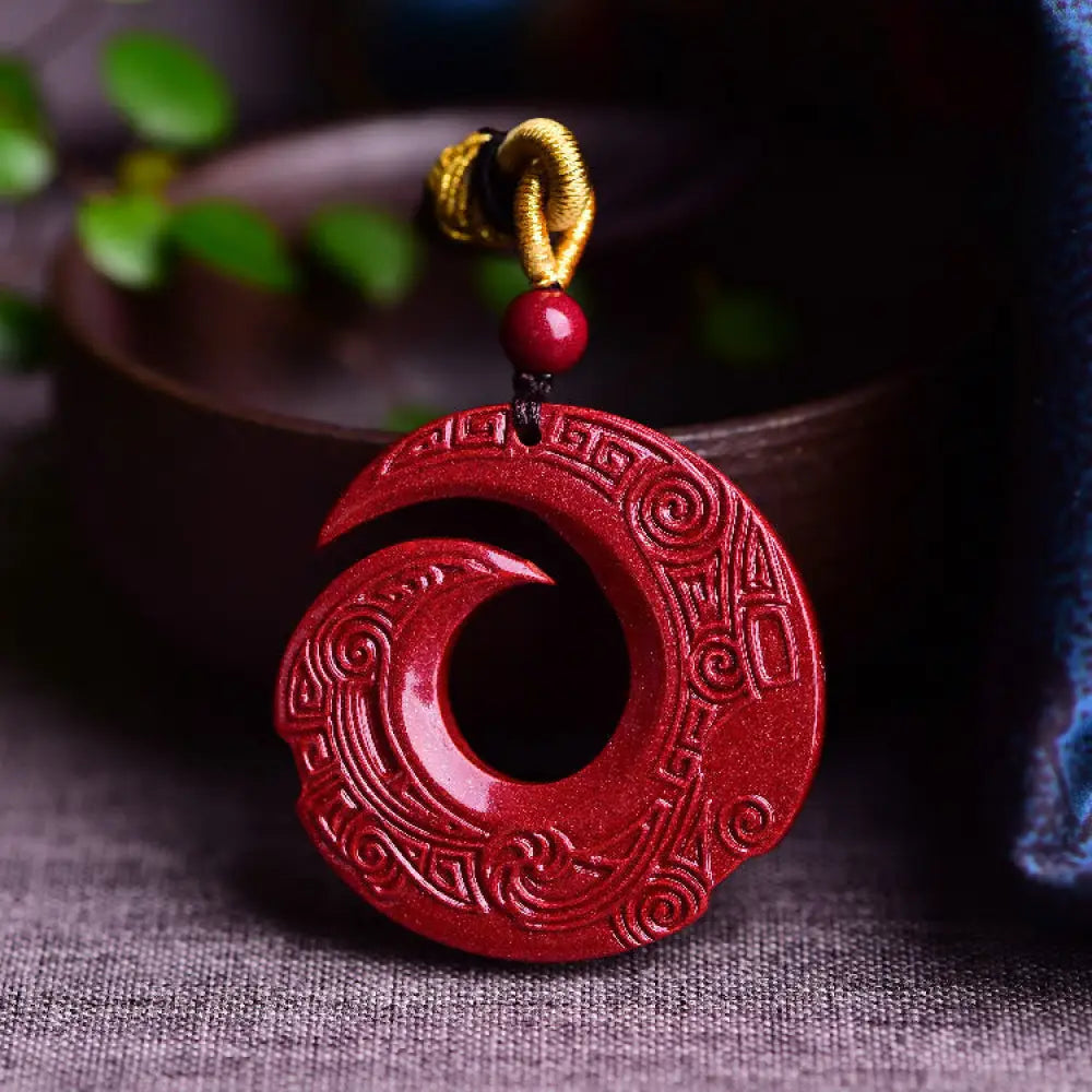 BWOOOH natural cinnabar luck improves 否极泰来 pattern blessing necklace pendant spiritual feng shui jewelry