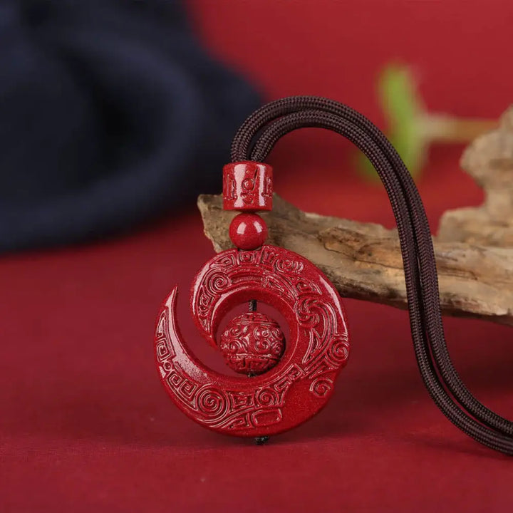 Buddha Stones One’s Luck Improves Design Patern Natural Cinnabar Concentration Necklace Pendant - BWOOOH - Coffee Rope