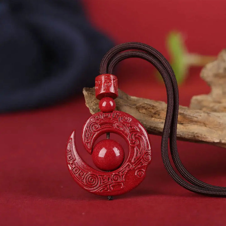 Buddha Stones One’s Luck Improves Design Patern Natural Cinnabar Concentration Necklace Pendant - BWOOOH - Coffee Rope