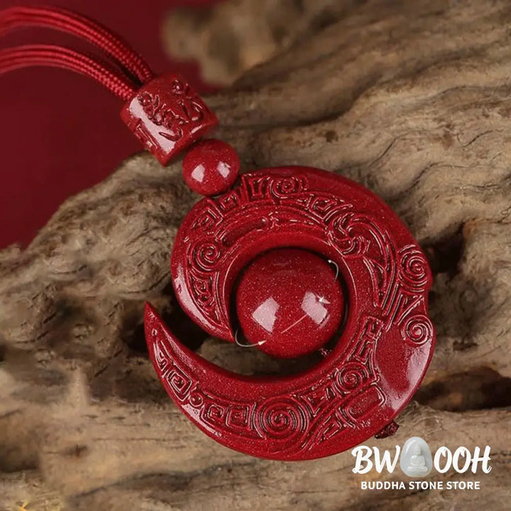 Buddha Stones One’s Luck Improves Design Patern Natural Cinnabar Concentration Necklace Pendant - BWOOOH - Necklaces &amp;