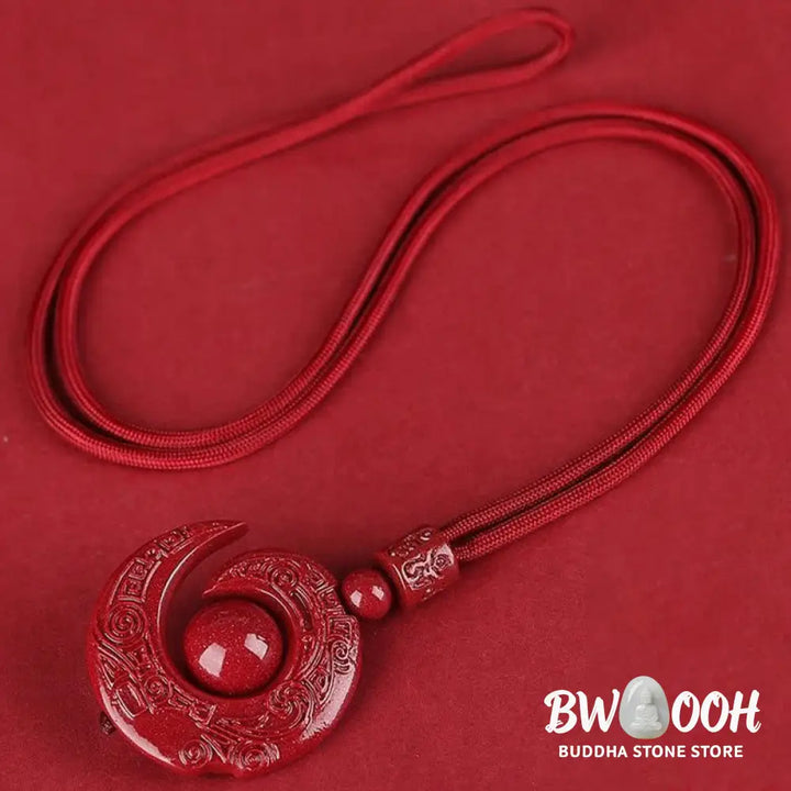 Buddha Stones One’s Luck Improves Design Patern Natural Cinnabar Concentration Necklace Pendant - BWOOOH - Necklaces &amp;