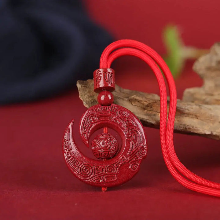 Buddha Stones One’s Luck Improves Design Patern Natural Cinnabar Concentration Necklace Pendant - BWOOOH - Red Rope