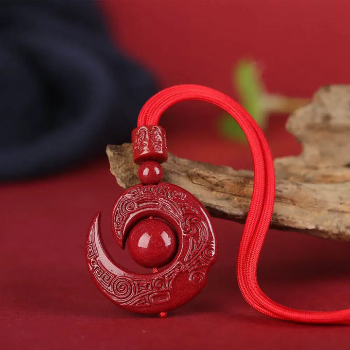 Buddha Stones One’s Luck Improves Design Patern Natural Cinnabar Concentration Necklace Pendant - BWOOOH - Red Rope