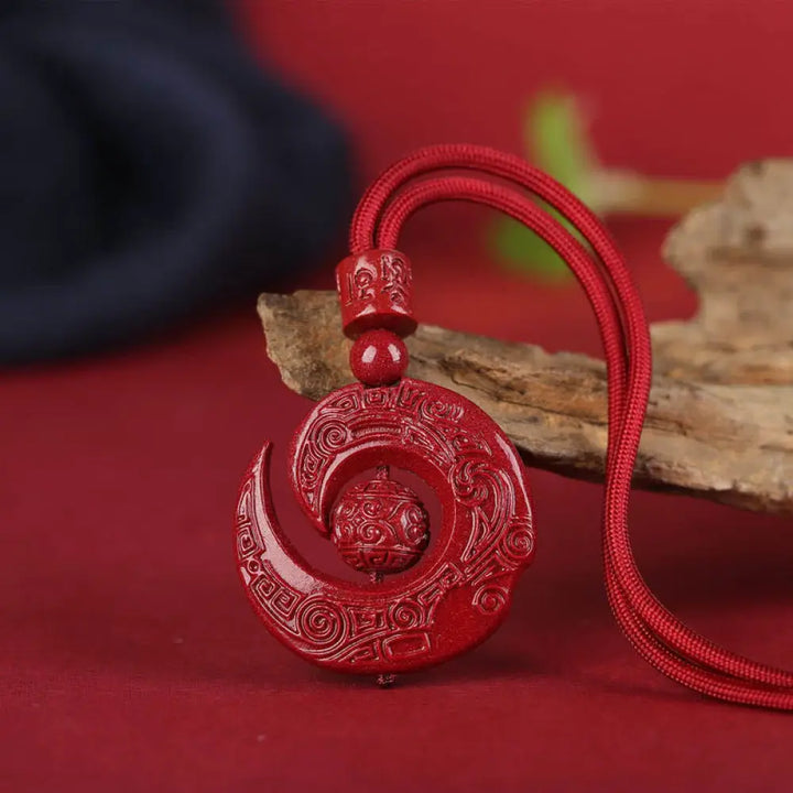 Buddha Stones One’s Luck Improves Design Patern Natural Cinnabar Concentration Necklace Pendant - BWOOOH - Wine Red