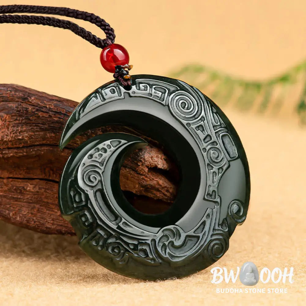 Buddha Stones One’s Luck Improves Design Patern Natural Hetian Cyan Jade Success Necklace Pendant - BWOOOH - Hetian