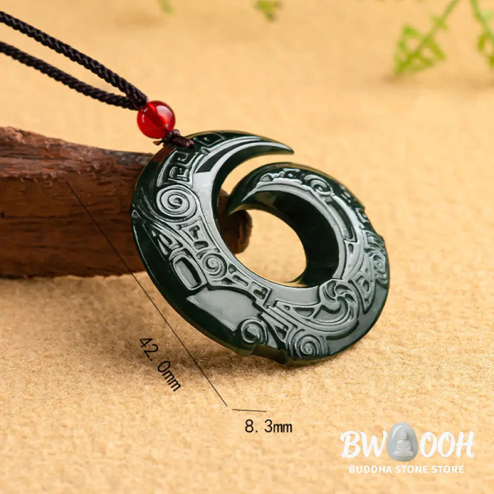 Buddha Stones One’s Luck Improves Design Patern Natural Hetian Cyan Jade Success Necklace Pendant - BWOOOH - Hetian