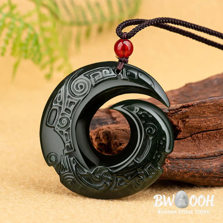 Buddha Stones One’s Luck Improves Design Patern Natural Hetian Cyan Jade Success Necklace Pendant - BWOOOH - Hetian