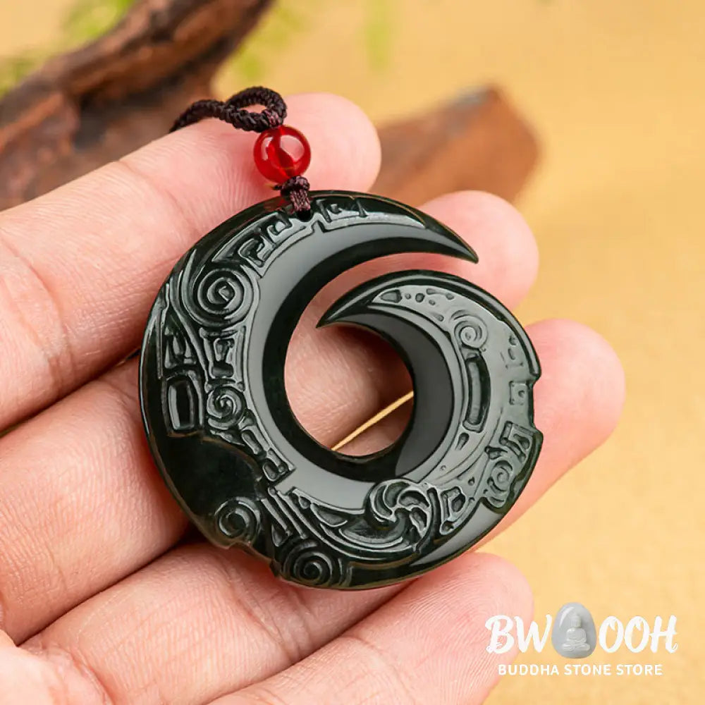 Buddha Stones One’s Luck Improves Design Patern Natural Hetian Cyan Jade Success Necklace Pendant - BWOOOH - Hetian