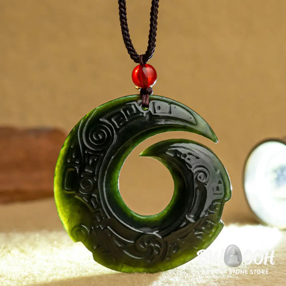 Buddha Stones One’s Luck Improves Design Patern Natural Hetian Cyan Jade Success Necklace Pendant - BWOOOH - Hetian