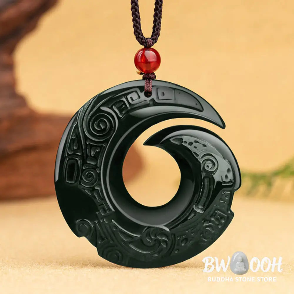 Buddha Stones One’s Luck Improves Design Patern Natural Hetian Cyan Jade Success Necklace Pendant - BWOOOH - Hetian