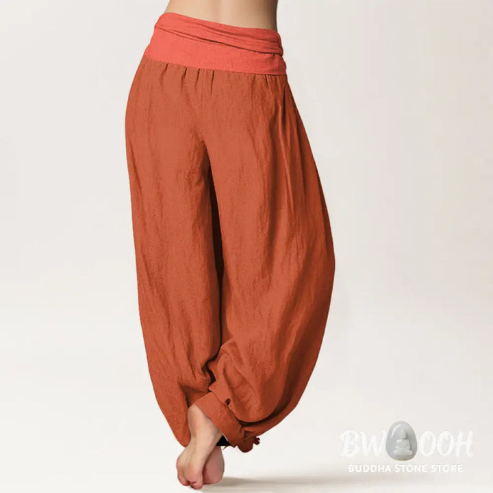 Buddha Stones Orangered Women’s Pure Cotton Elastic Waist Harem Pants - Women’s Harem Pants