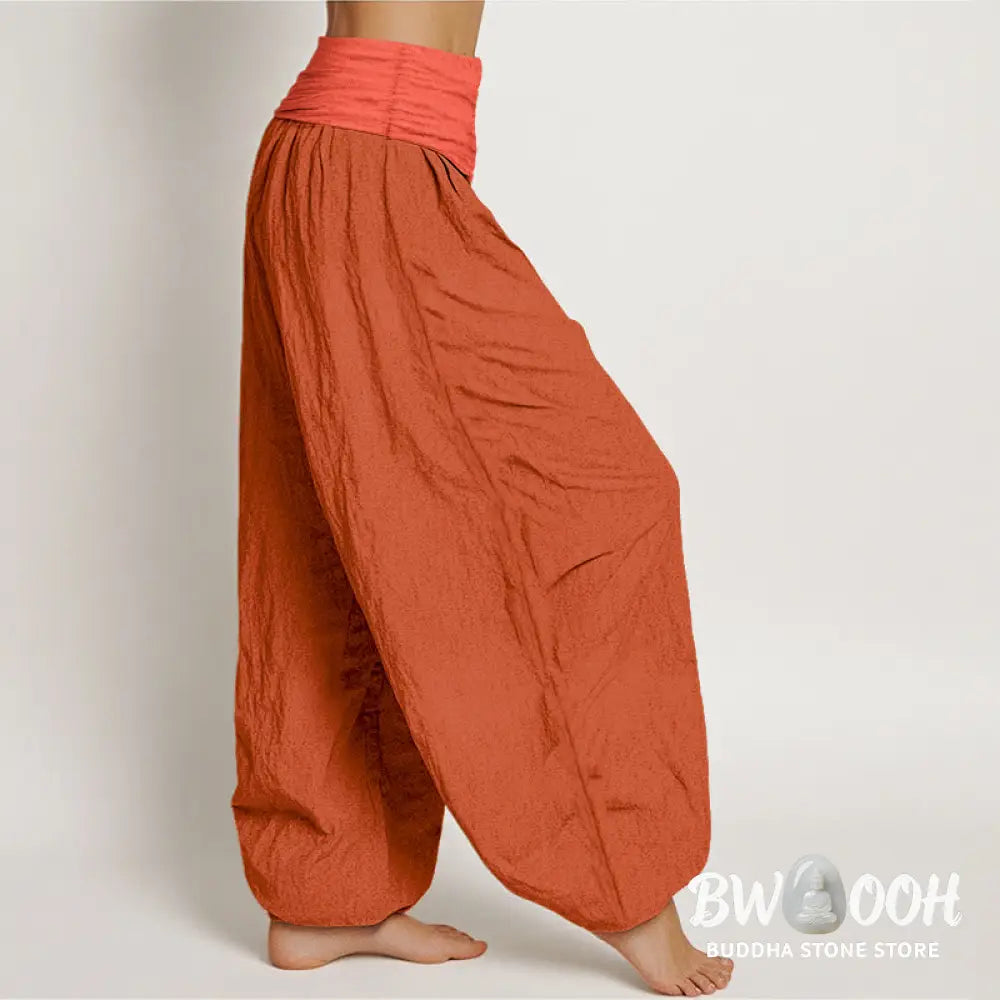 Buddha Stones Orangered Women’s Pure Cotton Elastic Waist Harem Pants - Women’s Harem Pants