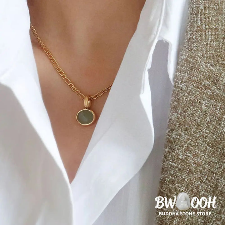 Buddha Stones Oval Turquoise Strength Titanium Steel Necklace Pendant - BWOOOH - Necklaces &amp; Pendants