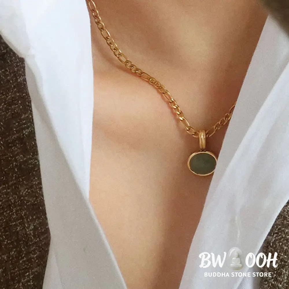 Buddha Stones Oval Turquoise Strength Titanium Steel Necklace Pendant - BWOOOH - Necklaces &amp; Pendants