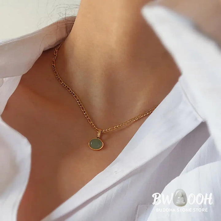 Buddha Stones Oval Turquoise Strength Titanium Steel Necklace Pendant - BWOOOH - Necklaces &amp; Pendants