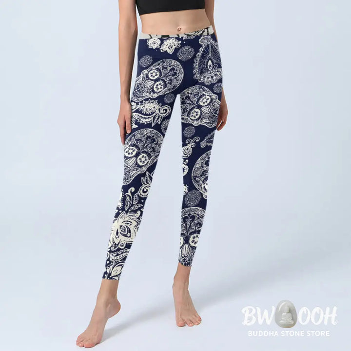 BWOOOH printed yoga leggings - Paisley Plant Skull Pattern Gym Leggings